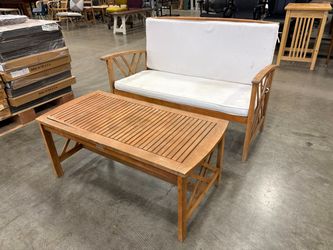 SAFAVIEH Wooden 2 Piece Patio Set with Cushioned Loveseat and Coffee Table