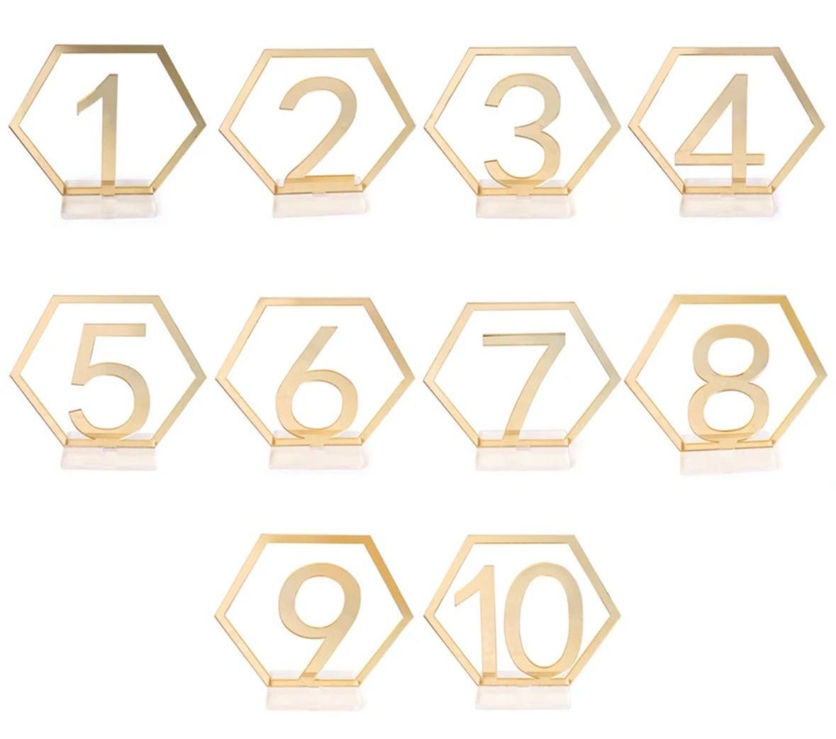 Gold Acrylic Geometric Hexagon Table Number Signs Wedding Party Decoration