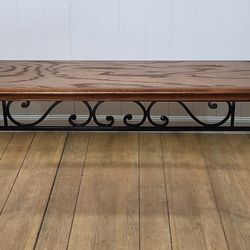 Wrought iron wood top bench / table / narrow coffee table / entry table