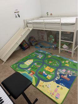 Twin loft bed with slide and twin mattress