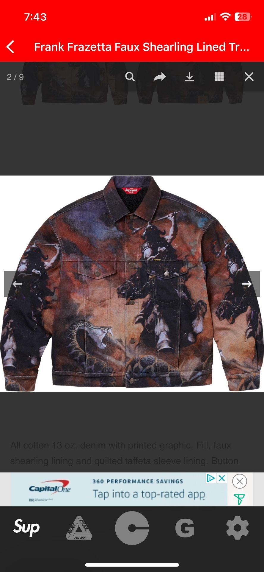 Supreme Frank Frazetta Trucker Jacket Size Small