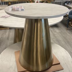 2pc Coffee Table With End Table - White Marble Top / Gold Base