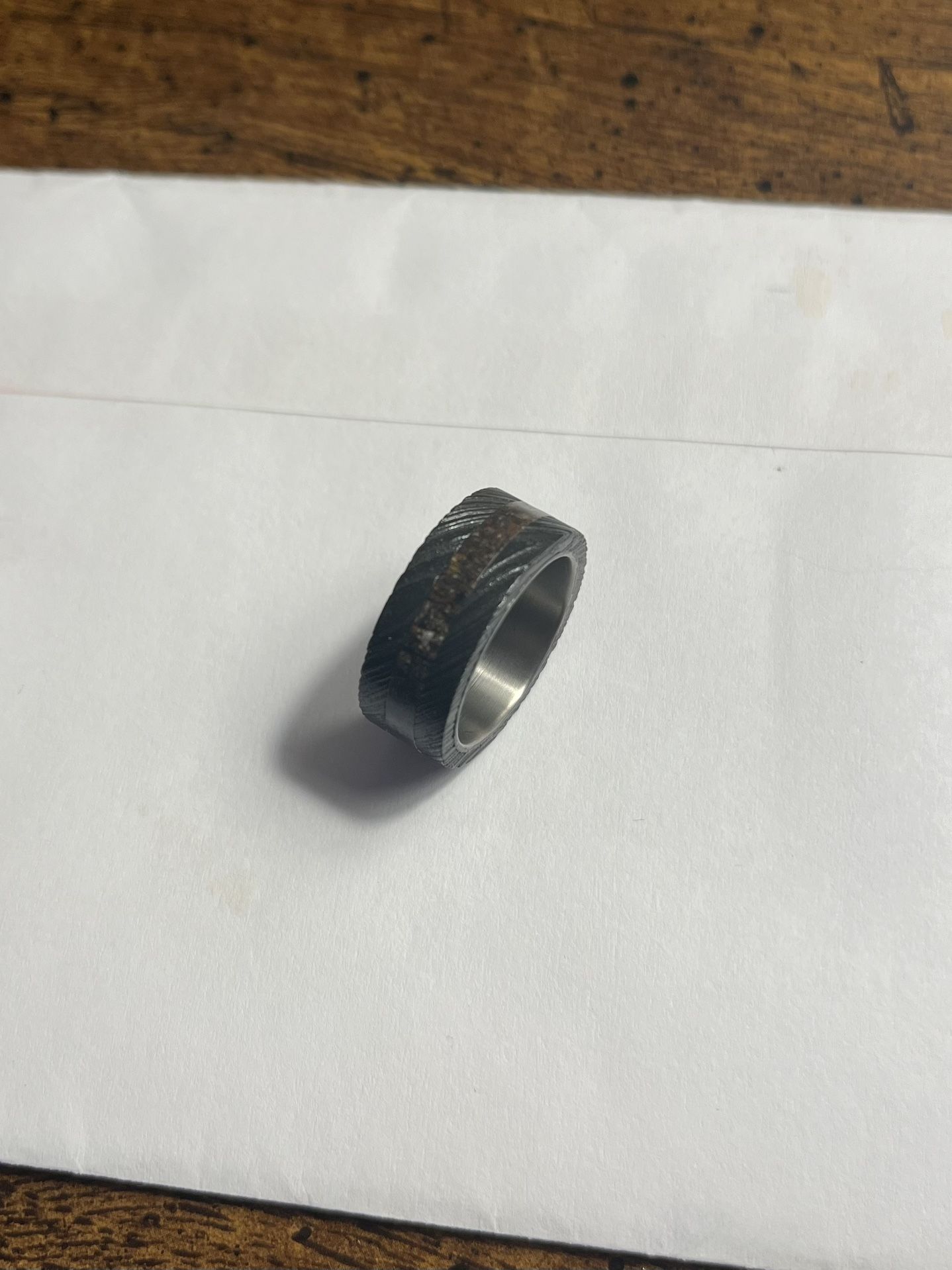 Size 8 Dinosaur Fossil & Damascus Steel CreativeMen’s Wedding Band