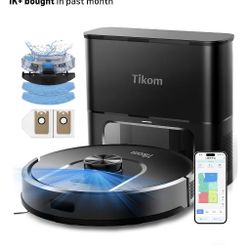 Tikom Robot Vacuum and Mop, 6000Pa Robotic Vacuum Cleaner with Self-Emptying Base, 90 Days Capacity, LiDAR Navigation, Home Mapping, Ideal for Pet Hai