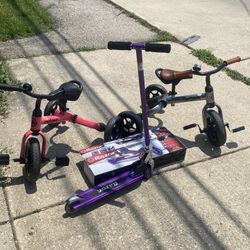 His And Her Tricycle And Razor Scooter