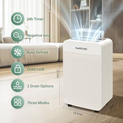 HUMSURE 4500 Sq. Ft 80 Pints Dehumidifier Equipped With Drainage Hose, Automatic Defrosting, for Basement, Home, Bathroom, Bedroom,24-Hour Timer Funct