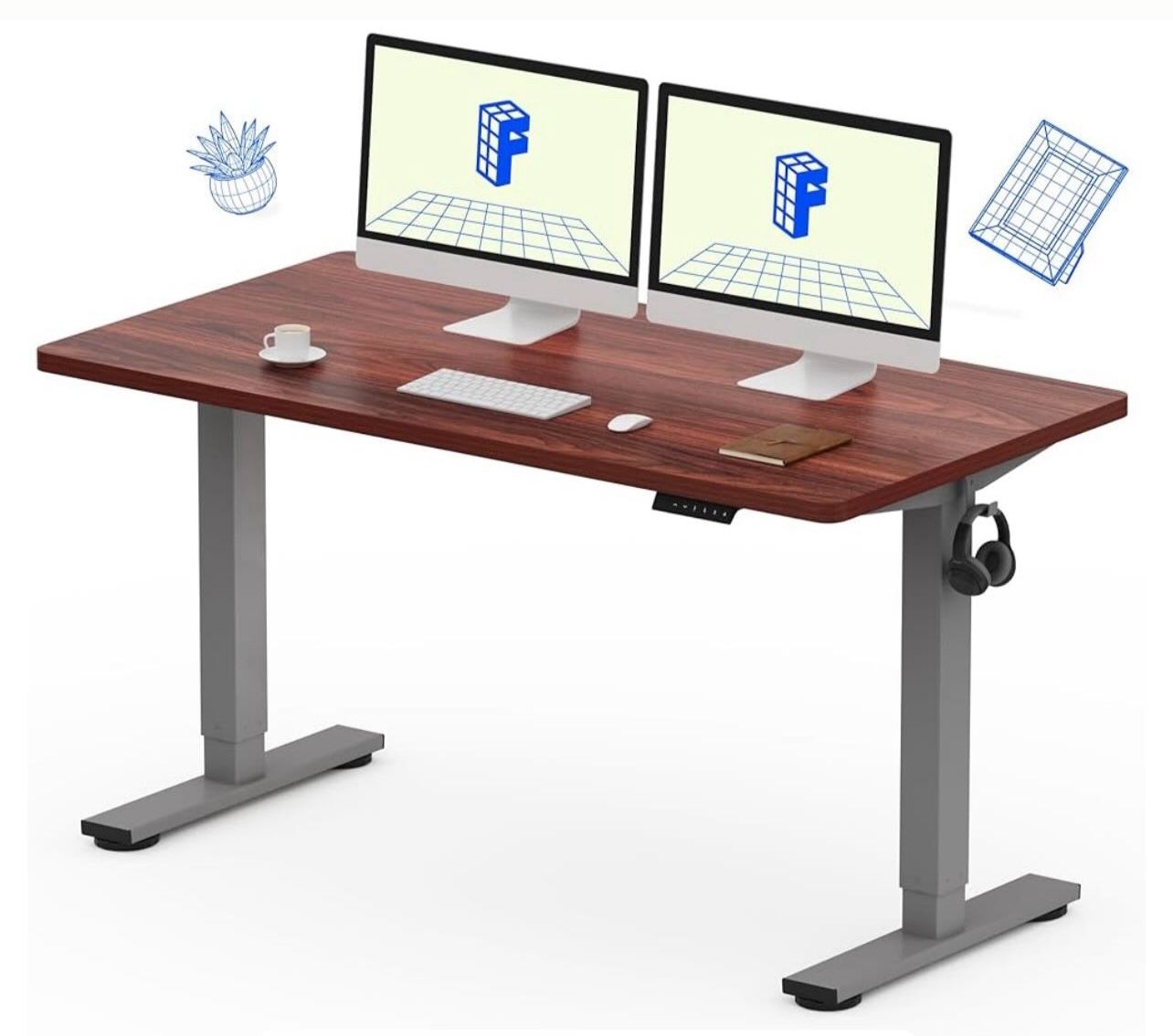 55" Electric Height Adjustable Standing Desk – Walnut Finis