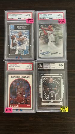 Michael Jordan 1989 Hoops PSA 10, Ohtani rookie PSA 10, Wemby rookie #’d /75 and a Dak Prescott Donruss rookie PSA 10