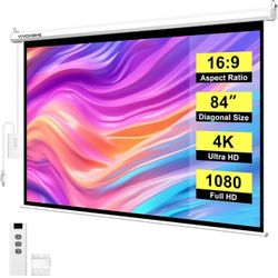 84 Inch 16:9 Motorized Projector Screen, White