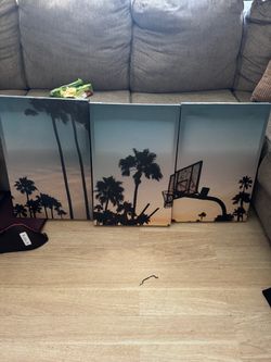 3-Panel Basketball Court Sunset Canvas Wall Art