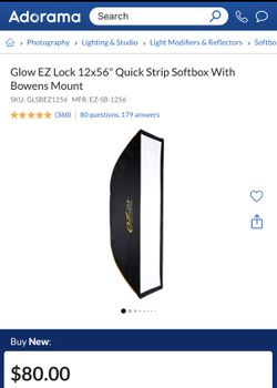 NEW Pair of Glow EZ Lock 12"x56" Strip Softboxes (Bowens Mount)