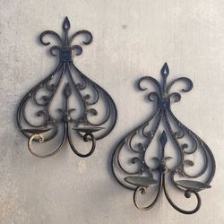 2 Large Wrought Iron Candle Wall Sconces