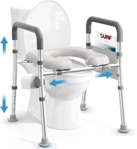 Elevated Toilet Seat With Adjustable Handles For Eldery Or Handicap 
