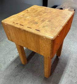Vintage Solid Maple End- Grain Butcher Block Kitchen Island / Prep Table with Tapered Legs on Wheels