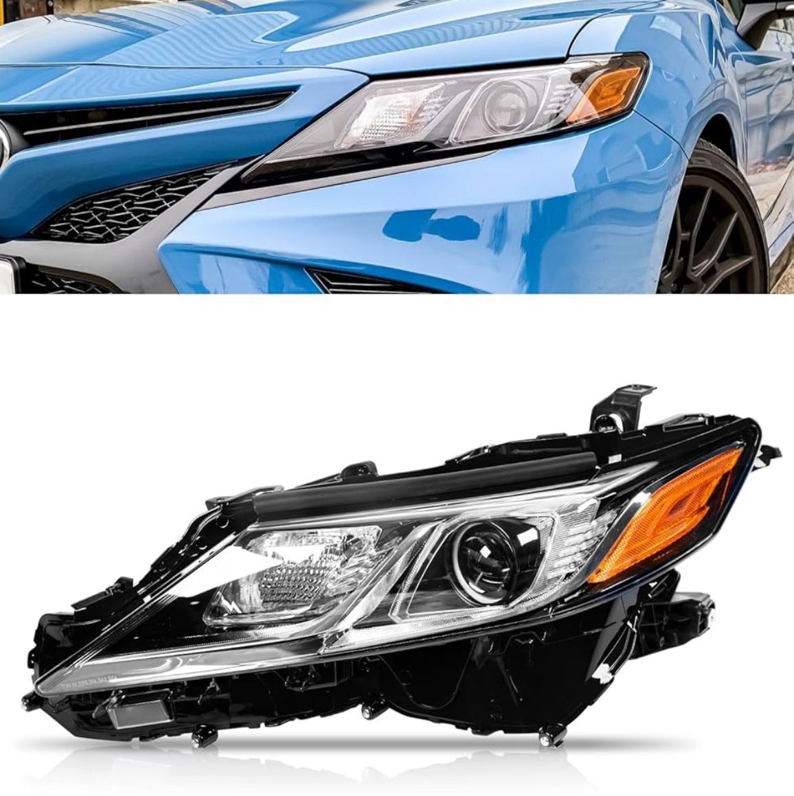 Headlight Assembly Fit for Toyota Camry L/LE/SE 2018-2022 Replacement Headlamp Left Driver Side Black Housing Amber Reflector Brand New, Retail $165.