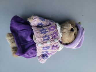 Boyds Bear BAILEY 10" bear in purple crocheted sweater