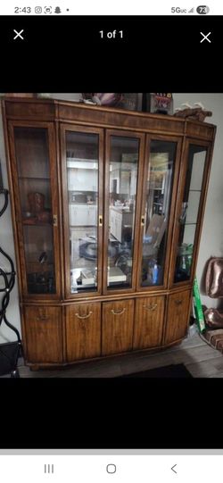 Large Wood China Cabinet with Glass Doors