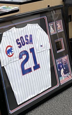 Framed Sammy Sosa Jersey with Cards and Pictures