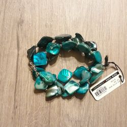 Blue Green Fresh Water Shell Bracelet 