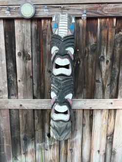 Large Carved Wood Tiki Totem Wall Mask