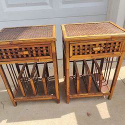 VINTAGE!!!! Boho Bamboo Rattan Whicker End Tables
