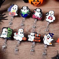 Halloween Ghost Nurse Badge Reels Set of 8