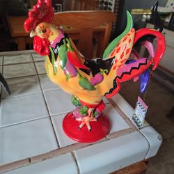 Figura de Gallo de Ceramica "HOOT WINS" Coleccionable