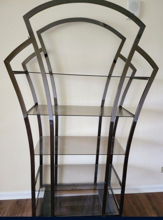 Metal Shelving Unit With 5 Glass Shelves