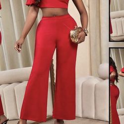 Red One -shoulder Two -piece Set 