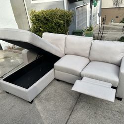 Beige Recliner Sectional Couch with Storage-FREE Delivery