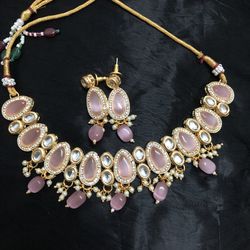 Monalisa Pink  Kundan Necklace Choker Set Indian Bollywood Pakistani Jewellery Set 