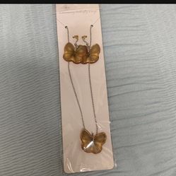 Real Butterfly Specimen Earrings And Necklace Set