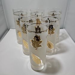 Libbey Starlyte Gold Leaf Frosted  Vintage/MCM Highball Glasses Set Of 6 (MM)