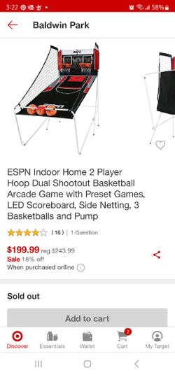 ESPN Indoor Home 2 Player Hoop Dual Shootout Basketball Arcade