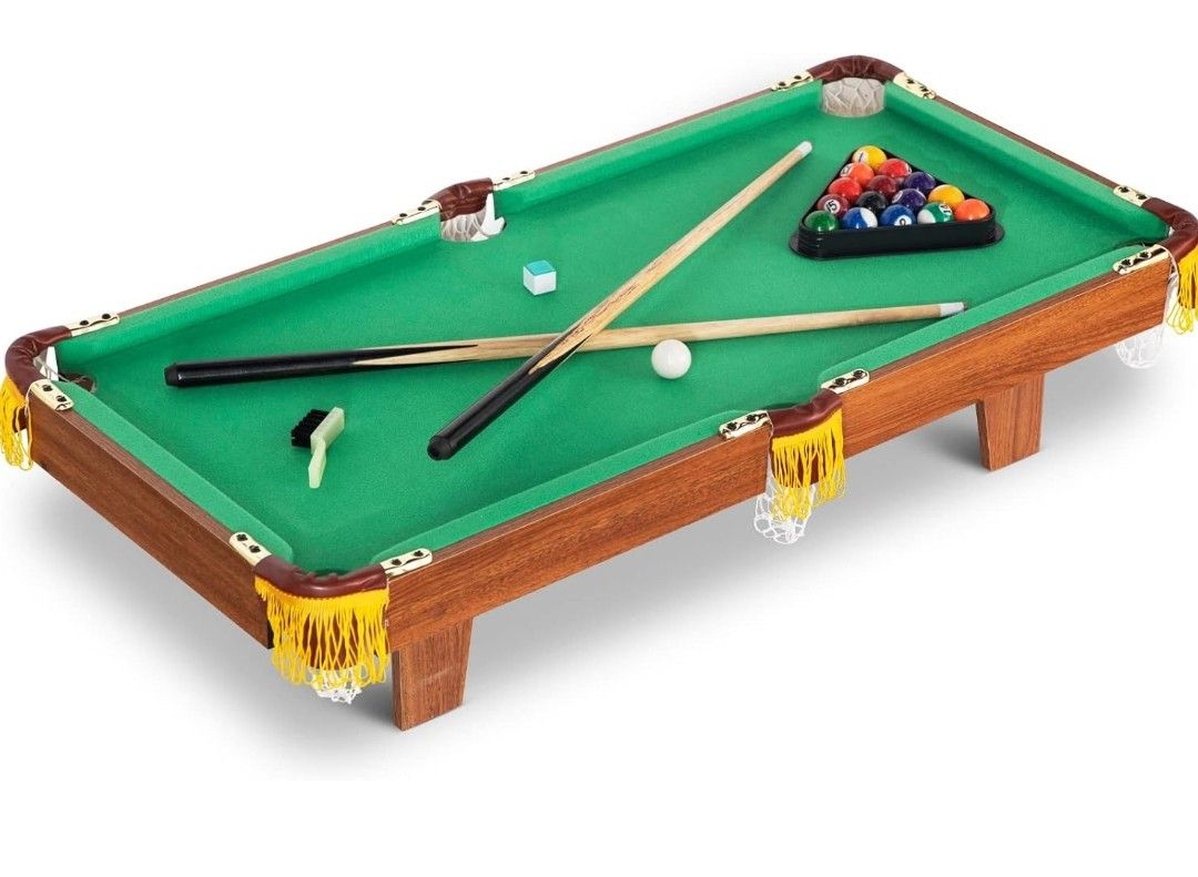 RayChee 36" Mini Tabletop Pool Set Portable Billiards Game, includes Balls, Sticks, Chalk, Brush & Triangle for The Family, Party