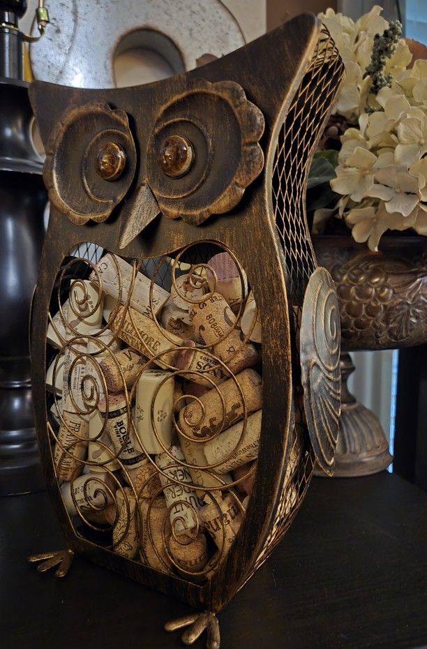 Metal Owl Filled With Corks 