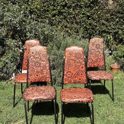 Set of 4 VTG Douglas Vinyl Metal Legs Floral High Back Groovy 1970s 