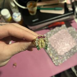 14k Solid Yellow Gold Multi Guadalupe Horseshoe Ring 