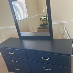 Dresser with Mirror Plus 2 Night Stands - Dark Blue - 4 piece Set!