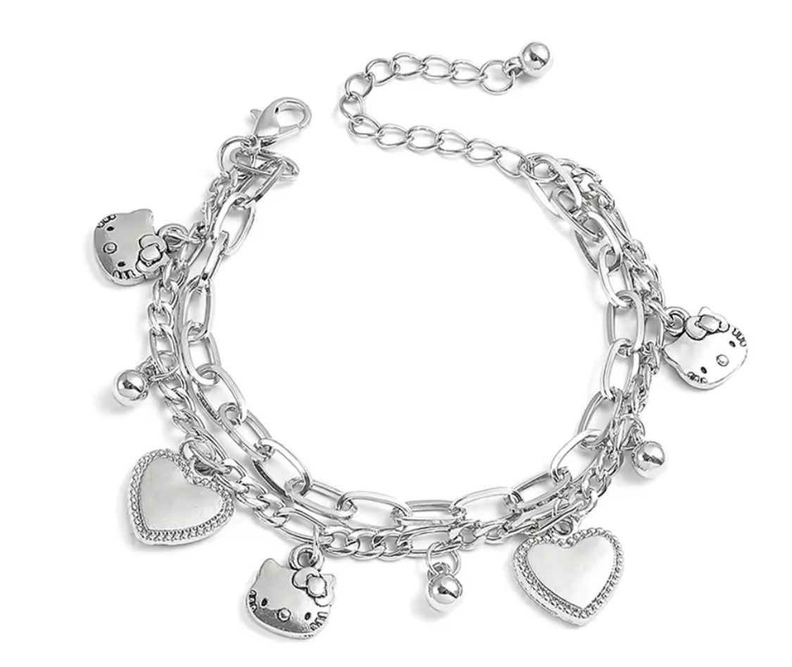 Hello Kitty Double Chain Silver Bracelet Valentines Day