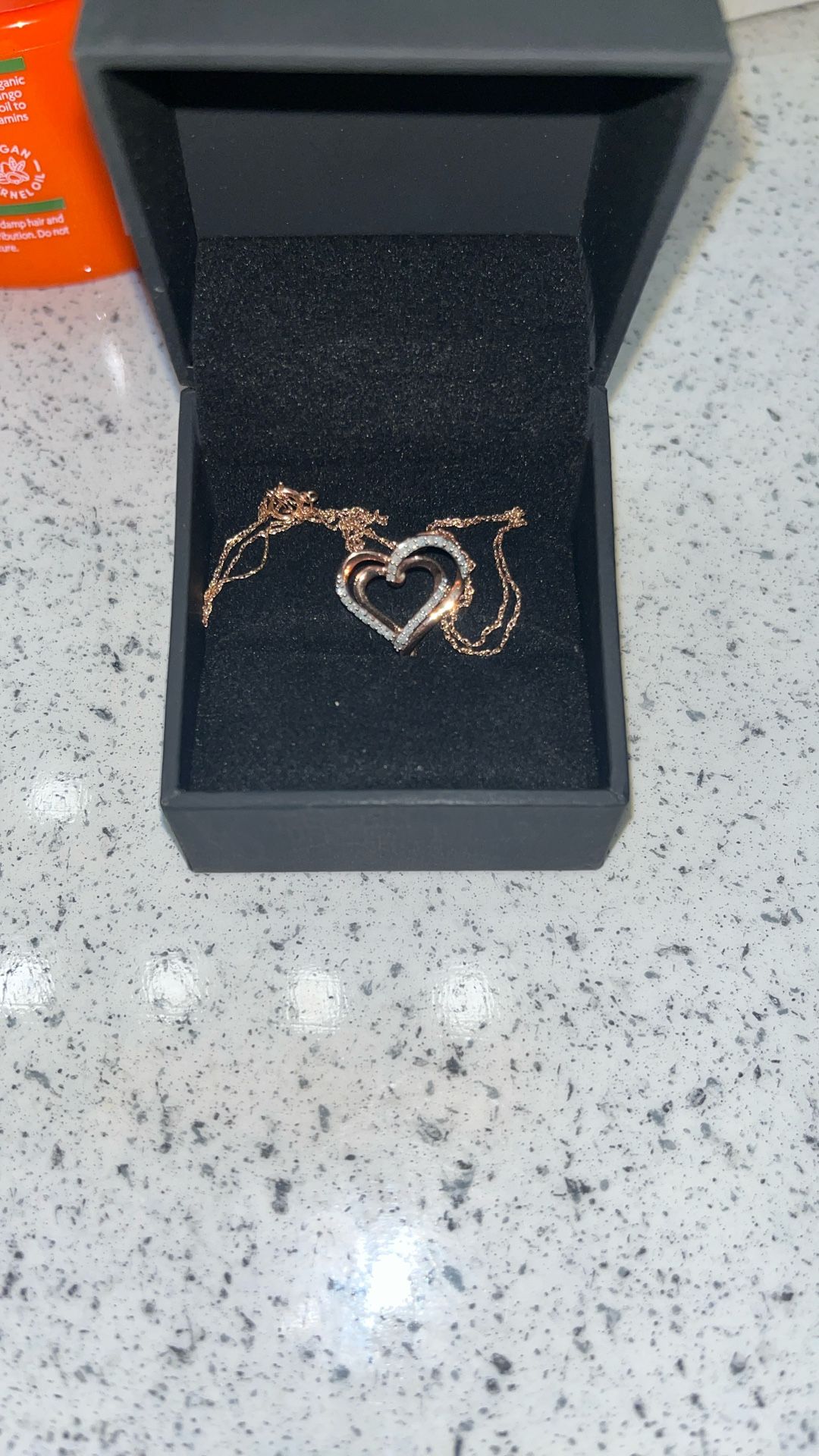 Zales Rose Gold Heart 1/4Ctt Double Heart Necklace