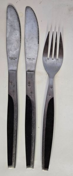 Vintage Mar-Crest Ebony Elegance Stainless Steel Flatware Atomic 2 Stars MCM