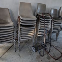 HEAVY DUTY STURDY CHAIRS - 50 Total with dolly! 