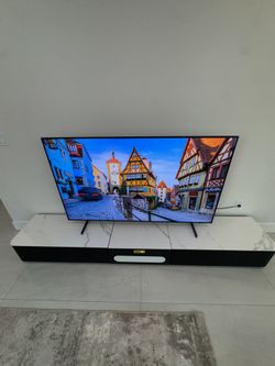 Amoreta Modern TV Stand for Projector, Faux Marble Media Console with Drawers for Home Theater