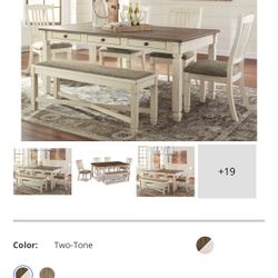 Ashley Bolanburg Table Set- Include Table, 2 Benches/ 2 Chairs 