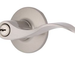 BRINKS – Transitional Keyed Entry Wave Door Lever, Satin Nickel - Designed for Traditional and Transitional Homes and Blends Seamlessly with Interior 