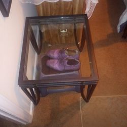 Book Shelf Glass With Two Glass Side Tables