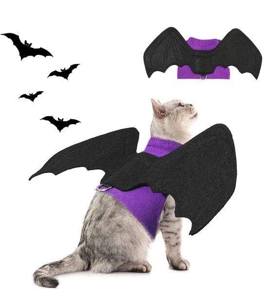 Pet Bat Wings Small Animal Harness Adjustable Soft Harness, Halloween Pet Bat Costume for Halloween Party Decorations Cosplay Bat Costume Cute