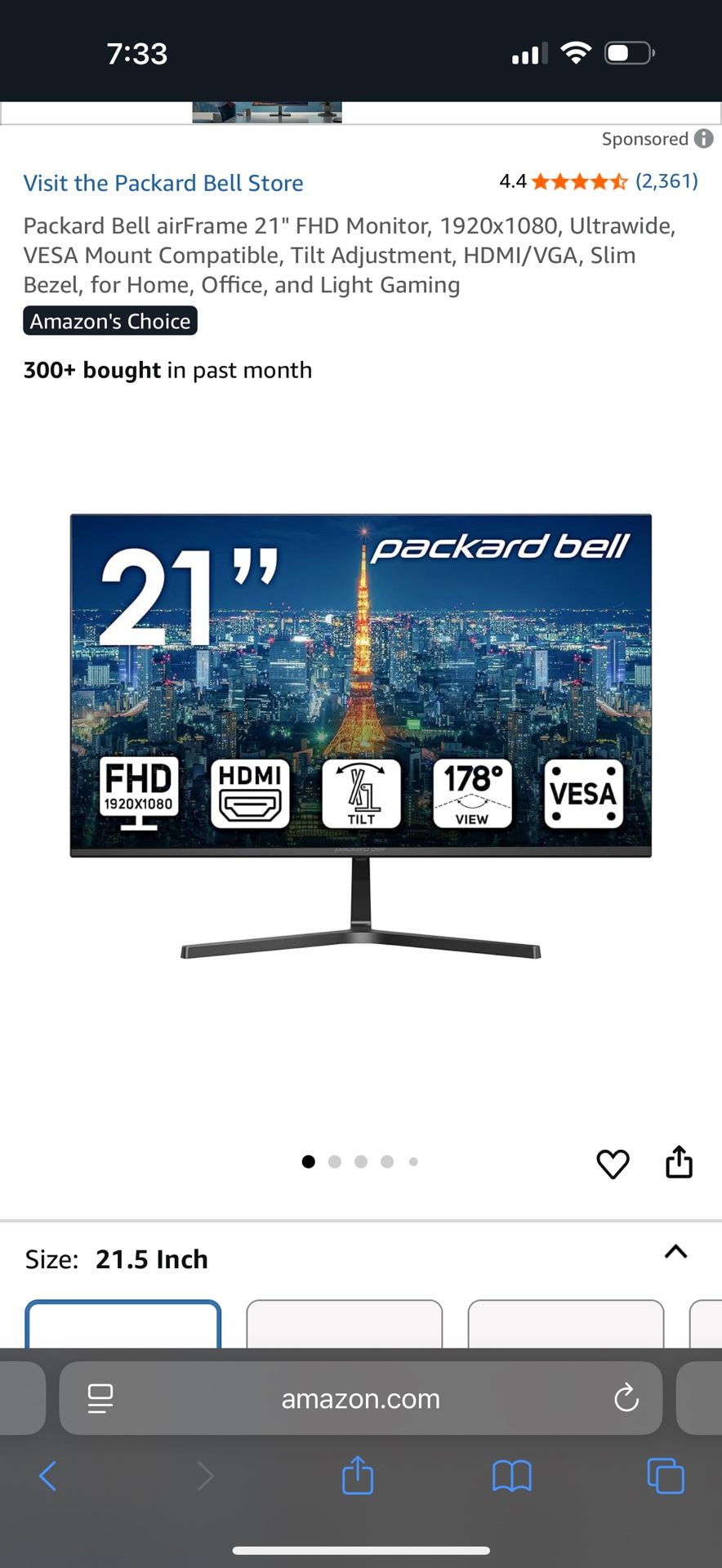 Packard 21" monitor new