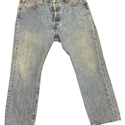Levis Jeans Men 34x28 Blue 501 Button Fly Classic Straight Medium Wash 